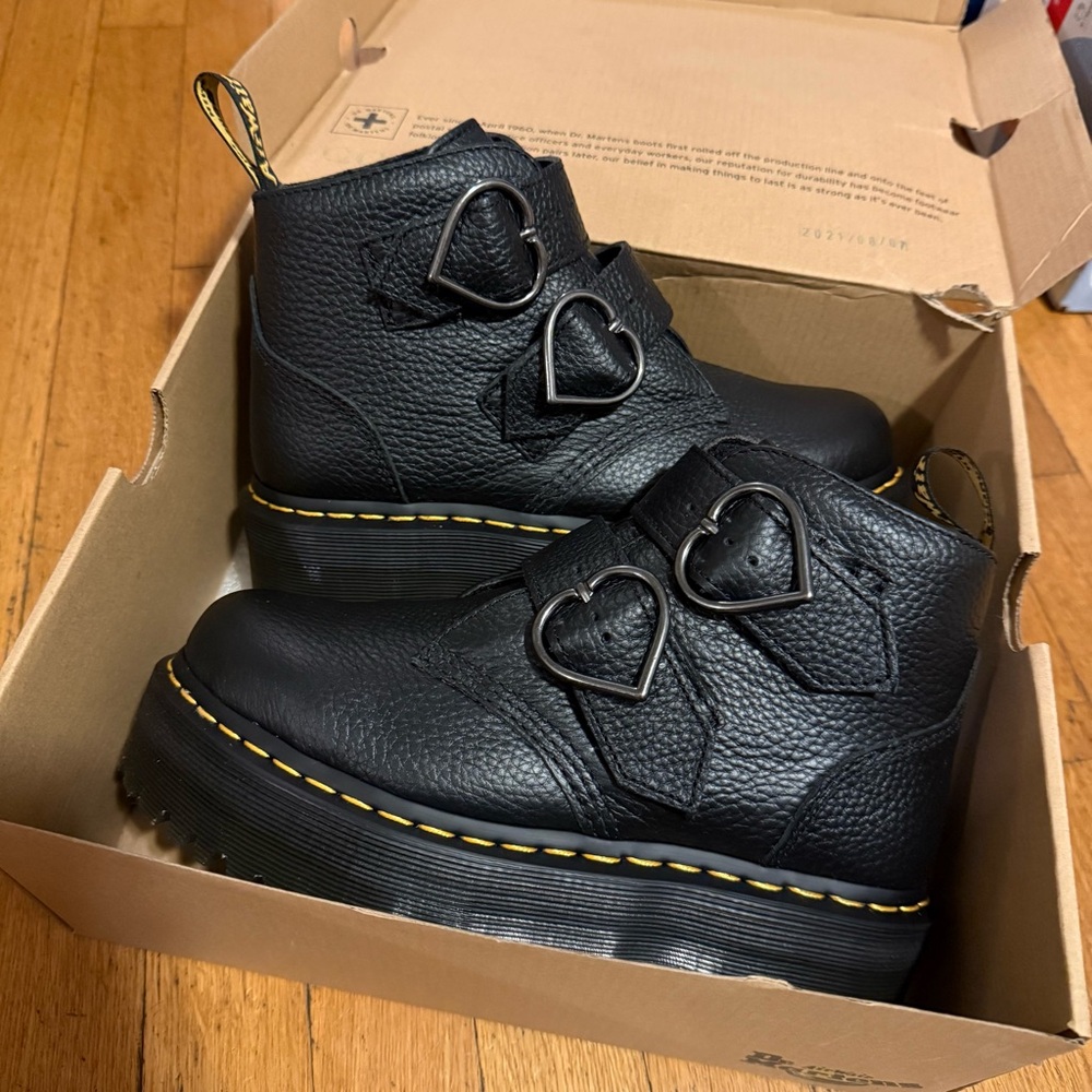 Dr. Martens Black Heart-Buckle Platform Boots